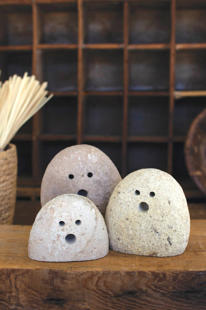 Set of 3 tabletop river rock ghosts - Bombay Mercantile