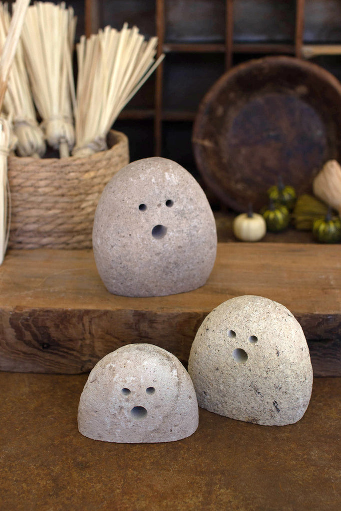 Set of 3 tabletop river rock ghosts - Bombay Mercantile