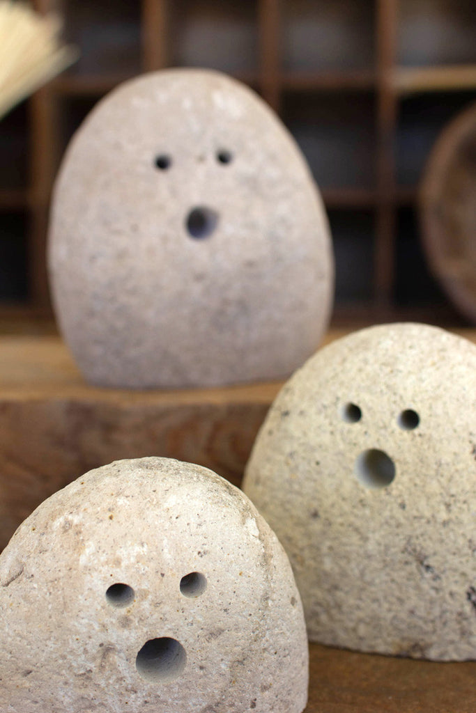 Set of 3 tabletop river rock ghosts - Bombay Mercantile