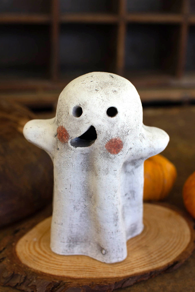 Set of 2 tabletop clay ghost lanterns - Bombay Mercantile