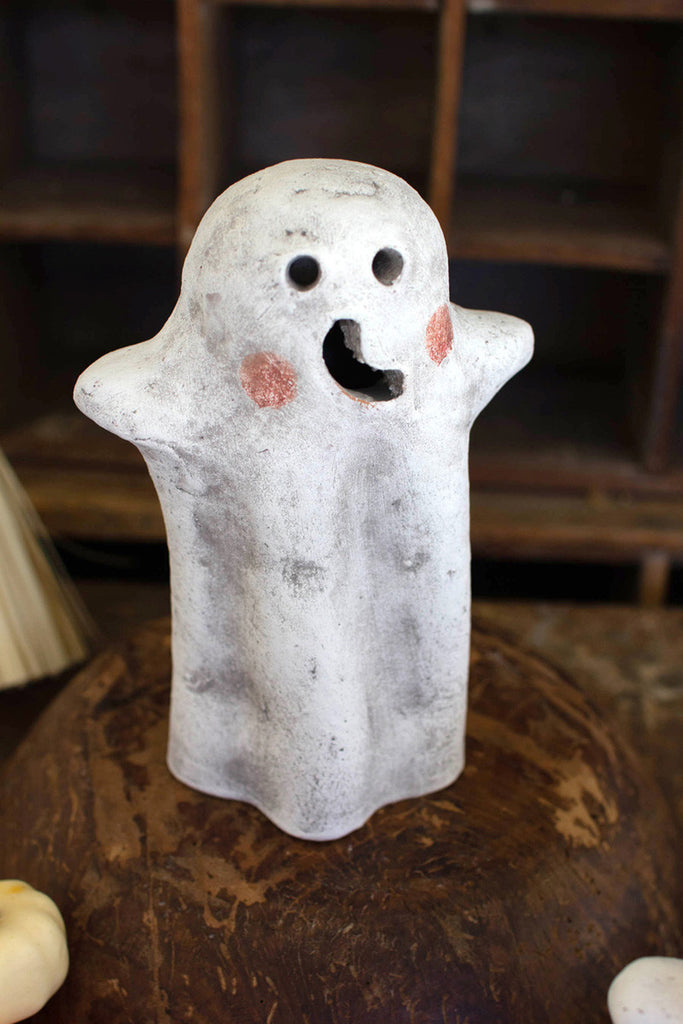 Set of 2 tabletop clay ghost lanterns - Bombay Mercantile