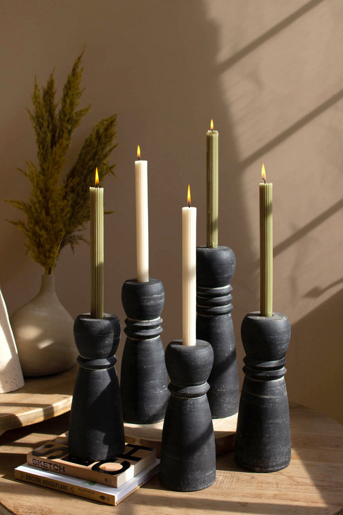 Set of 5 black clay taper holders - Bombay Mercantile