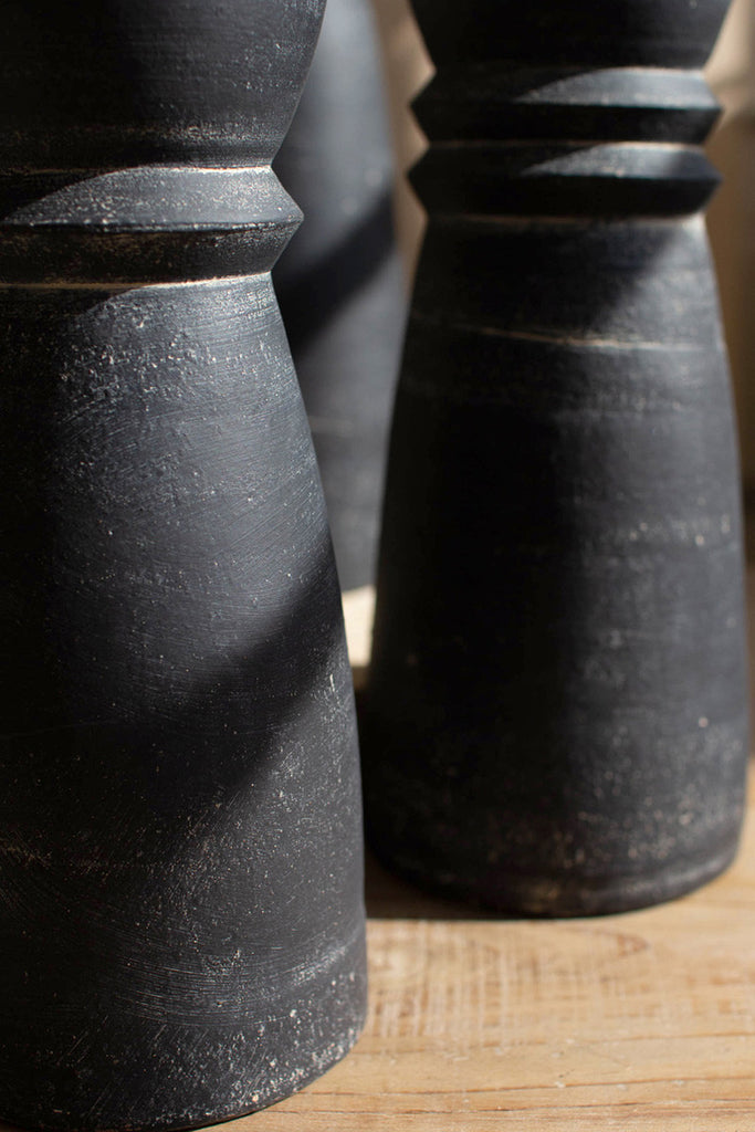 Set of 5 black clay taper holders - Bombay Mercantile