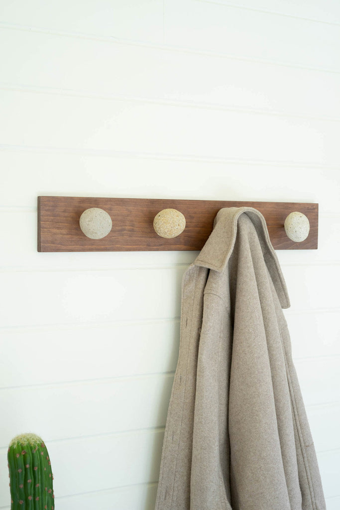River rock and wood coat rack - Bombay Mercantile