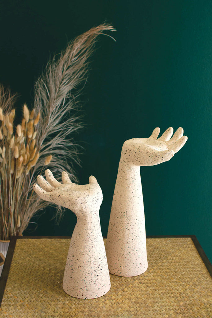 Set of 2 clay arms with open palms - Bombay Mercantile