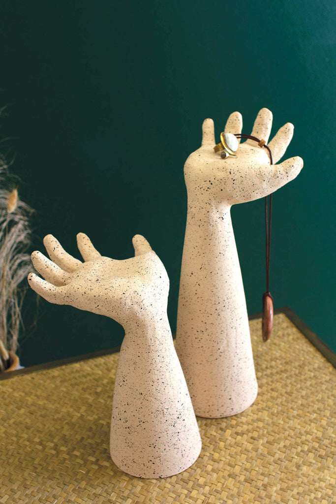 Set of 2 clay arms with open palms - Bombay Mercantile