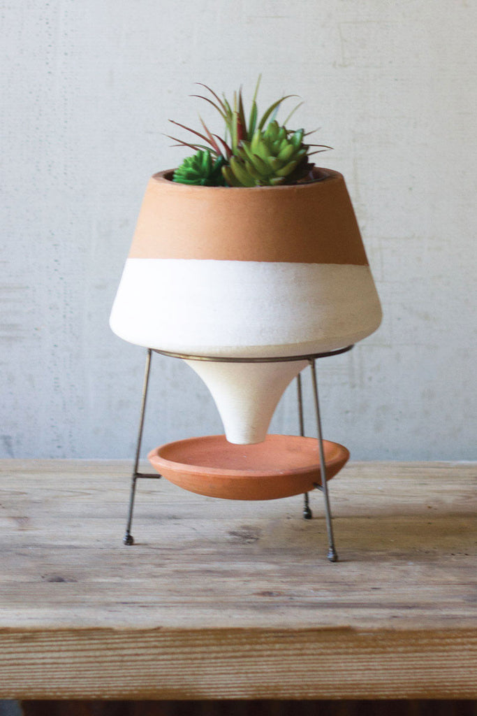 Terracotta funnel planter with wire base - The Nifty Decor
