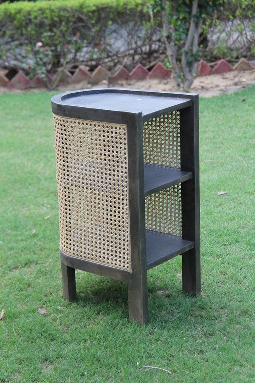 Semi-Circle Rattan Two shelf Table - Bombay Mercantile