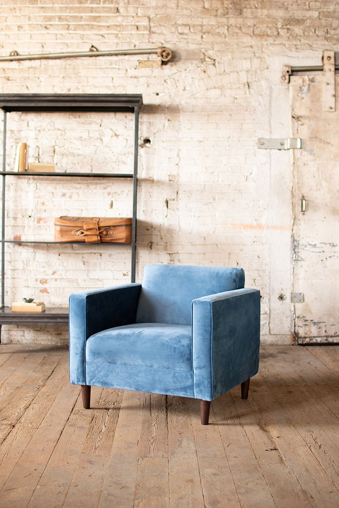 Velvet club chair \ steel blue - The Nifty Decor