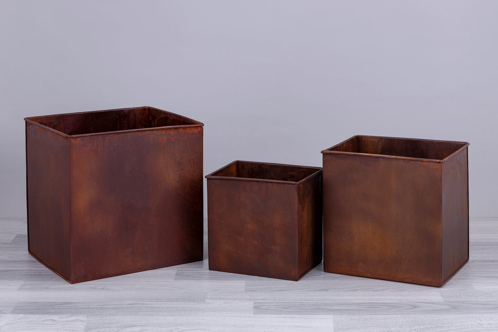 Set of 3 Rectangular Rust Planters - Bombay Mercantile