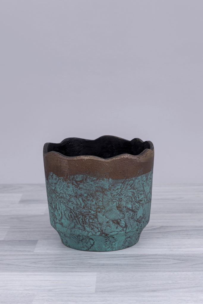 Aluminum Seagreen n brown planter - Bombay Mercantile