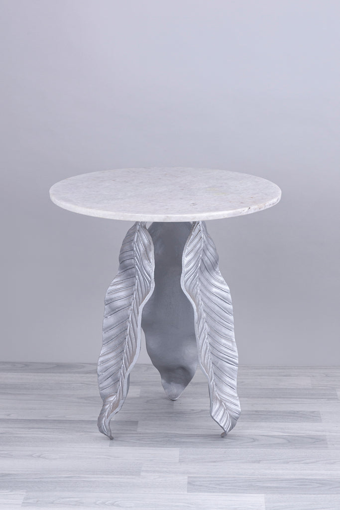 Iron & Marble accent table with Leaf Legs - Bombay Mercantile