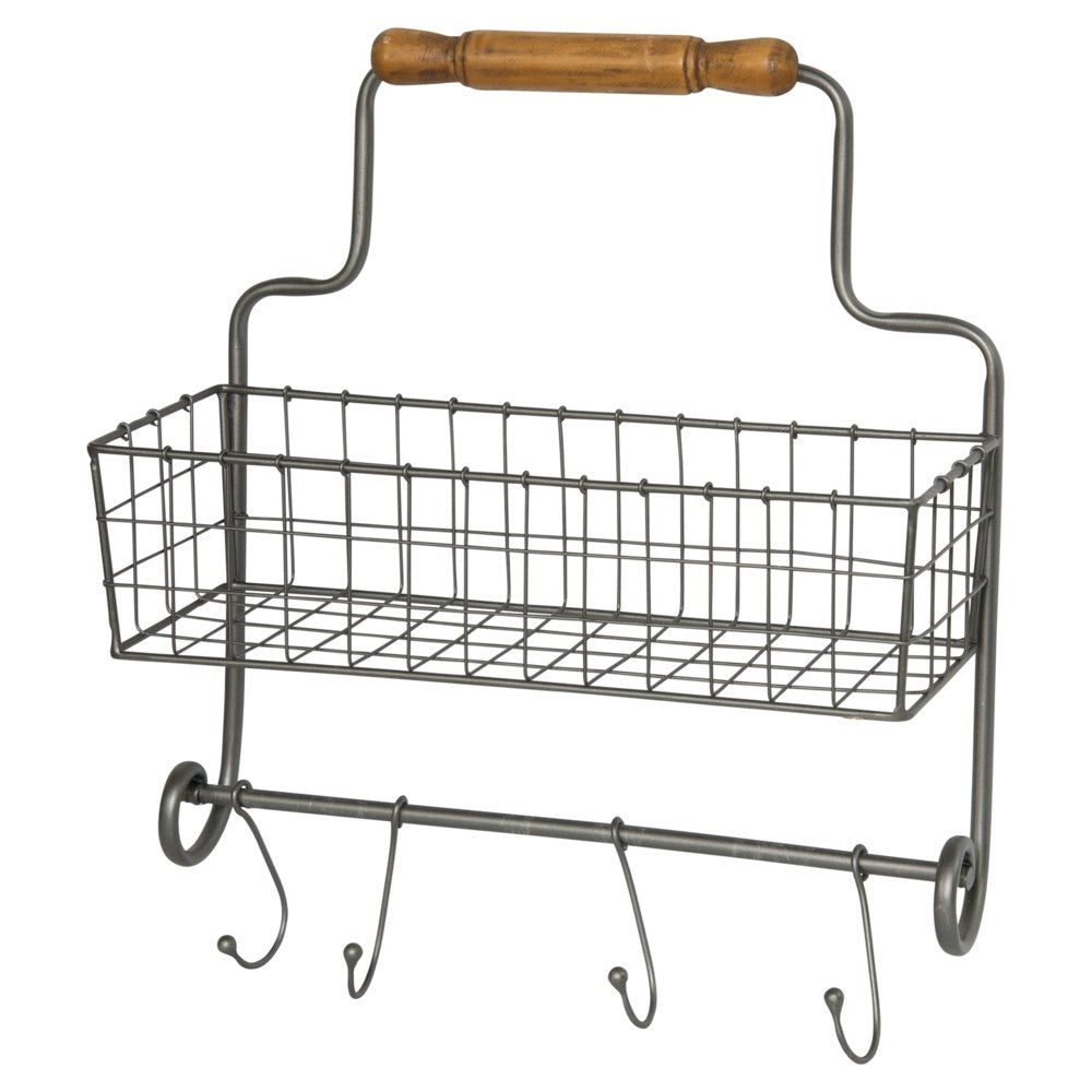 Metal wall basket with hooks - The Nifty Decor