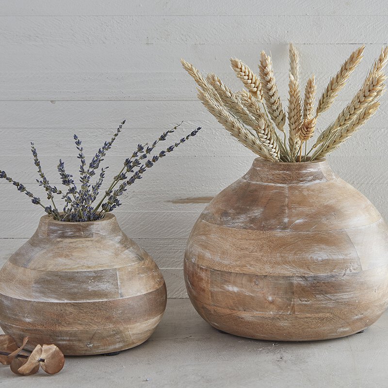 Wooden Vase - Flower - Small - Bombay Mercantile