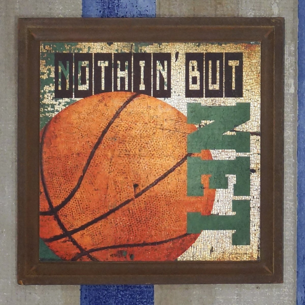 Wood basketball sign with distressed finish - Bombay Mercantile