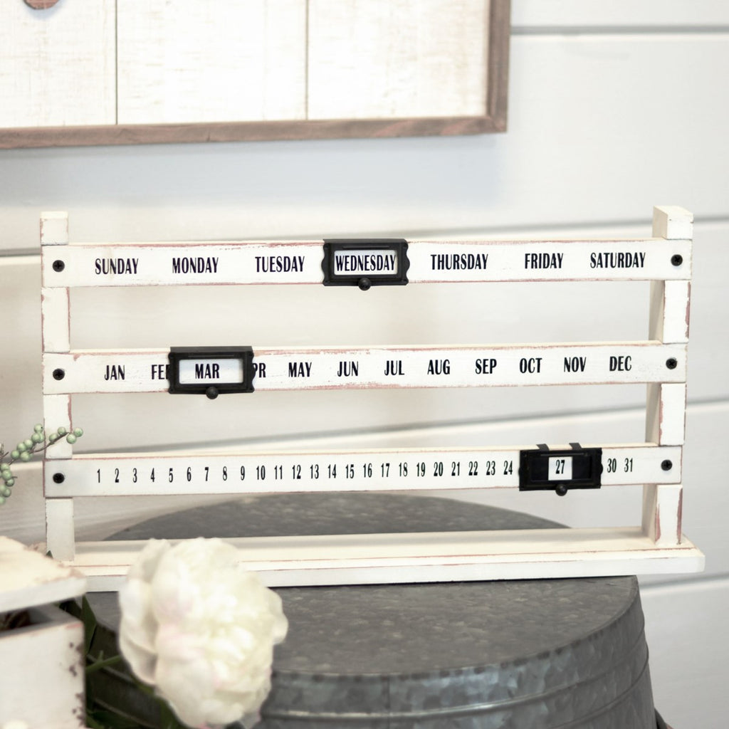 Wood sliding calendar white black - Bombay Mercantile