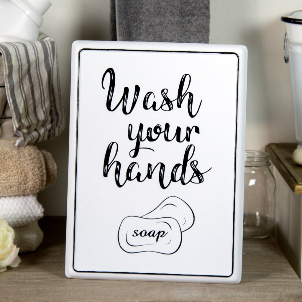 Wash your Hands" Enamelware Metal Sign - Bombay Mercantile
