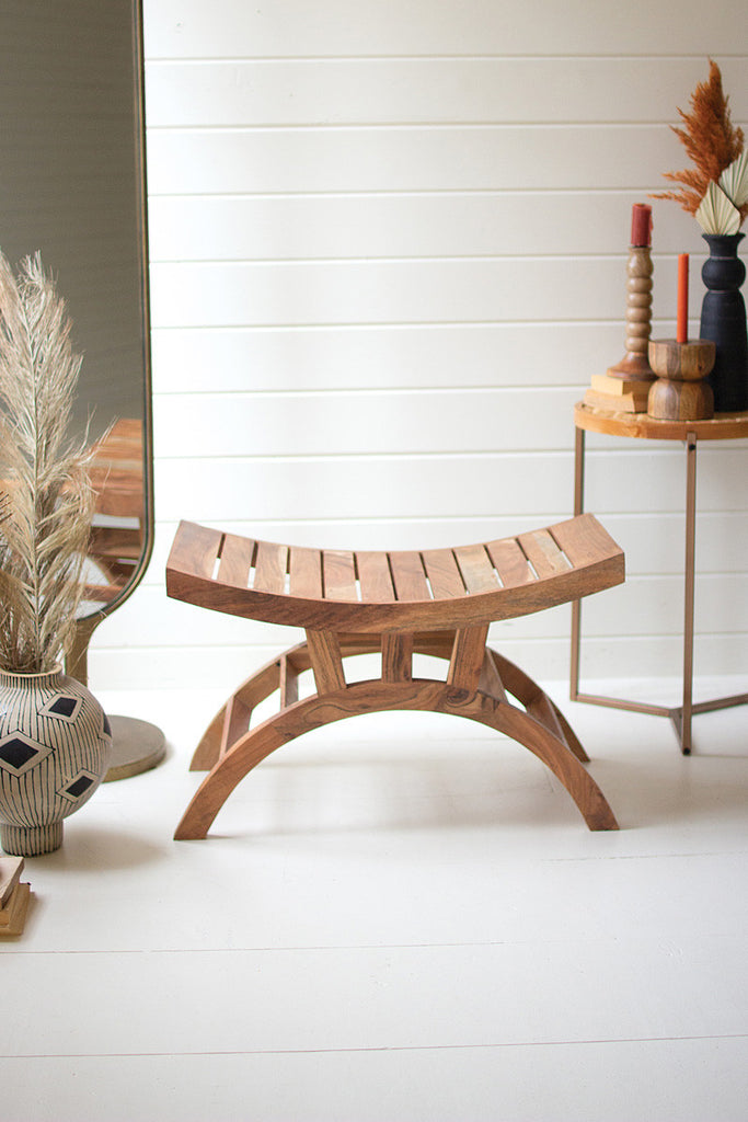 Acacia wood curved top bench - Bombay Mercantile