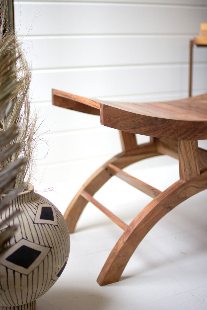 Acacia wood curved top bench - Bombay Mercantile