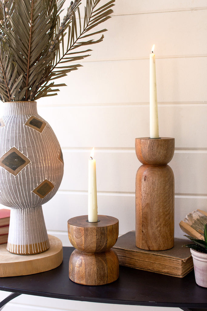 Set of 2 mango wood taper candle holders - Bombay Mercantile