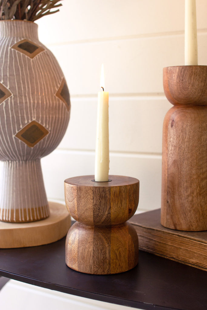 Set of 2 mango wood taper candle holders - Bombay Mercantile
