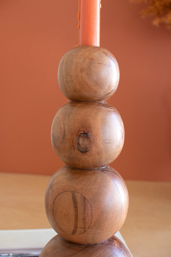 Set of 2 turned wooden taper candle holders - Bombay Mercantile