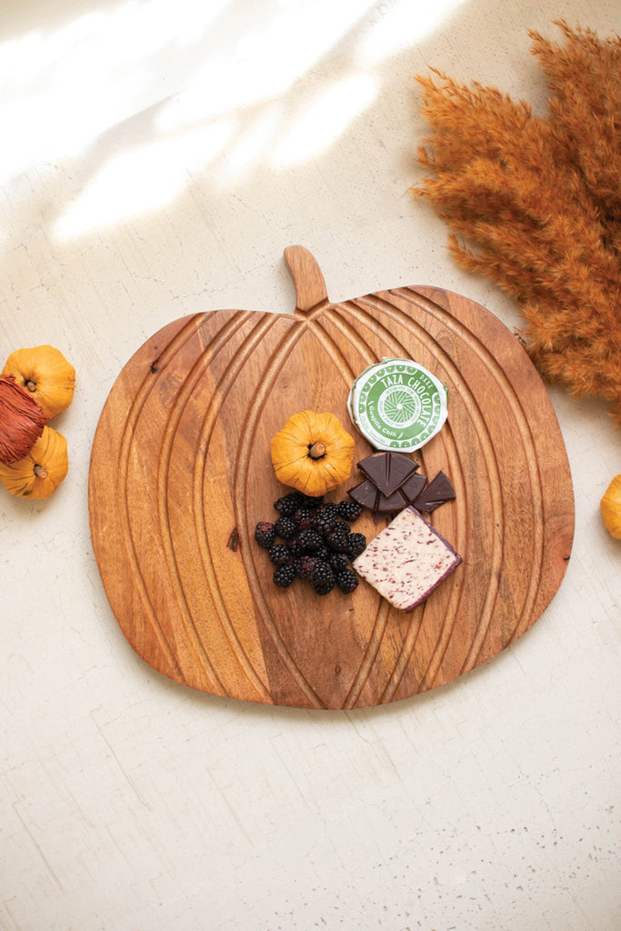 Hand carved mango pumpkin tray - Bombay Mercantile