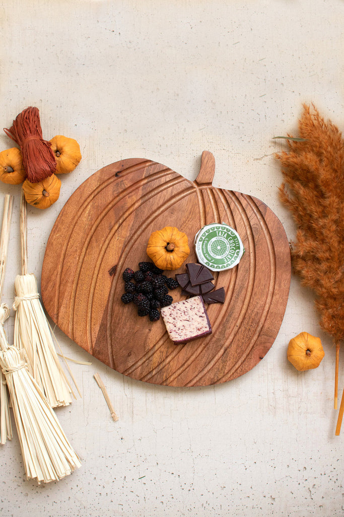 Hand carved mango pumpkin tray - Bombay Mercantile