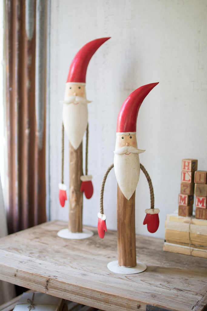 Painted metal and wood santas, set of 2 - The Nifty Decor