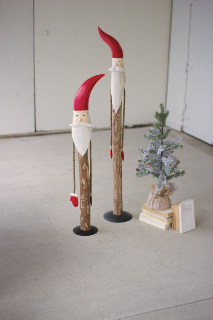 Tall wood and painted metal santas, set of 2 - The Nifty Decor