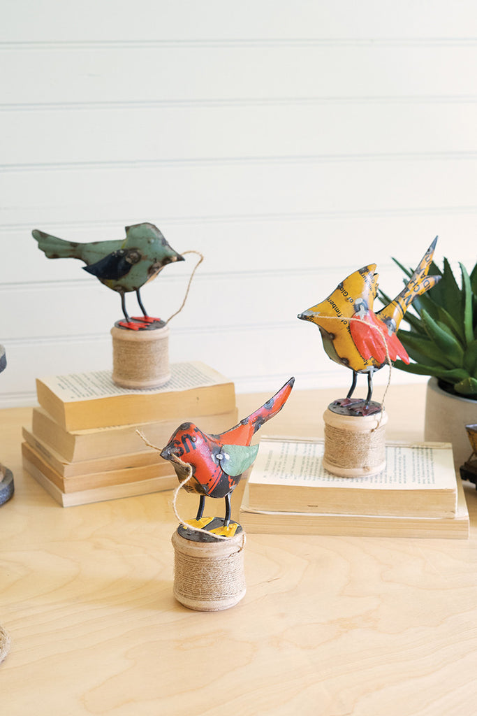 Iron birds on jute spools, set of 3 - The Nifty Decor