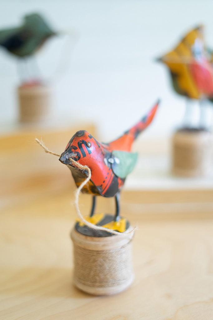 Iron birds on jute spools, set of 3 - The Nifty Decor