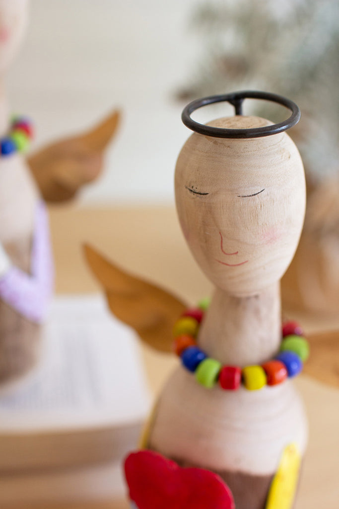 Set of 3 Wood and painted metal angels - The Nifty Decor