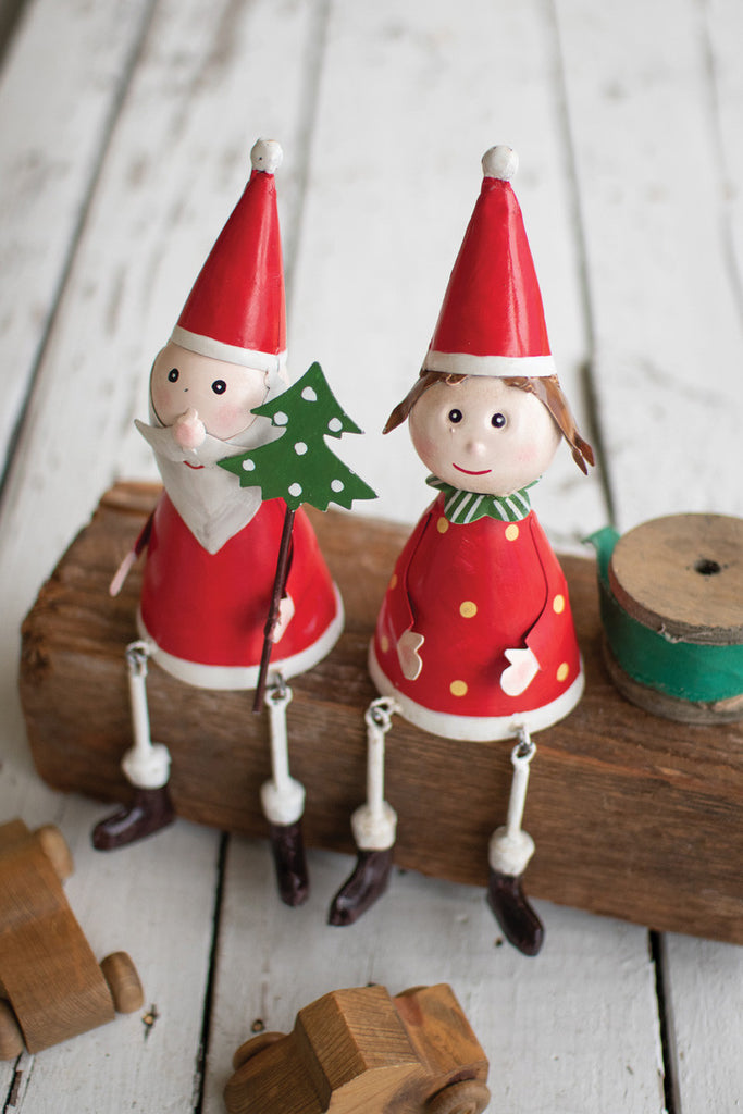 Set of 2 painted metal mr. and mrs. claus shelf sitters - Bombay Mercantile