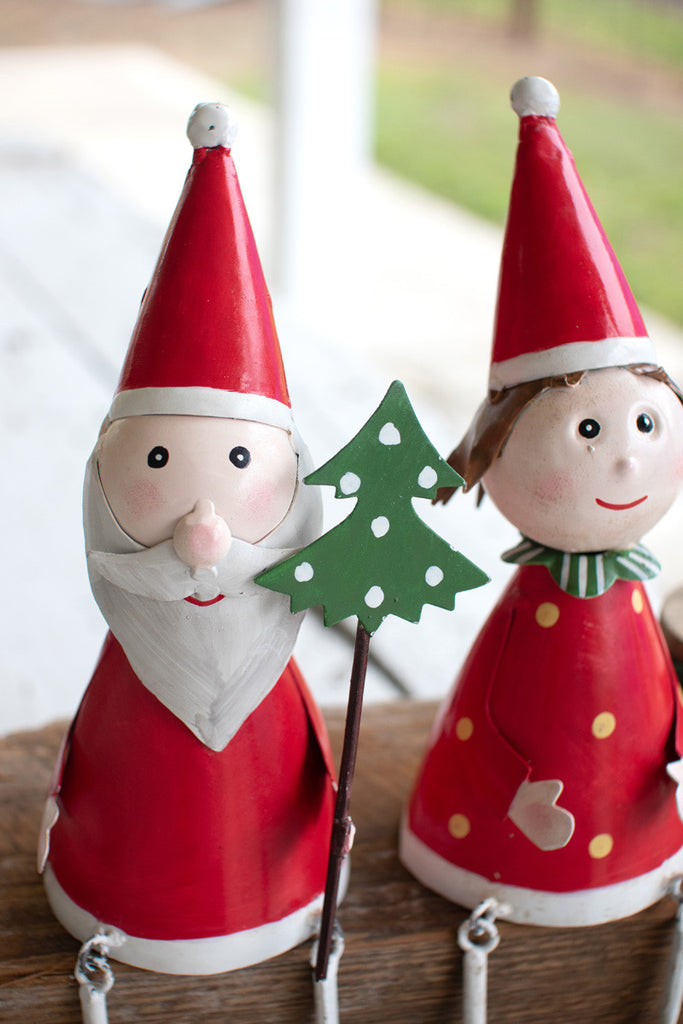 Set of 2 painted metal mr. and mrs. claus shelf sitters - Bombay Mercantile