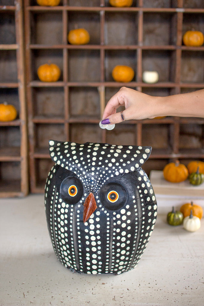 Painted metal owl bank - Bombay Mercantile