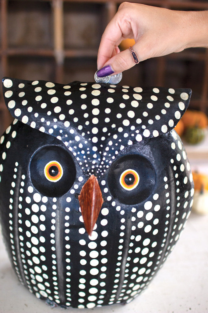 Painted metal owl bank - Bombay Mercantile