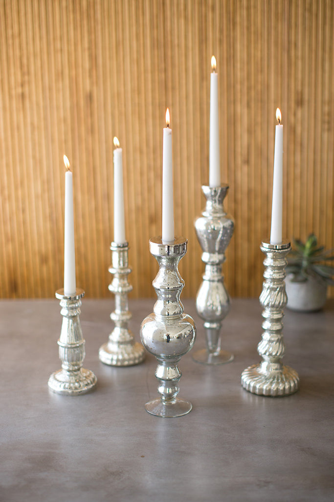 Silver glass taper candle holders, set of 5 - The Nifty Decor