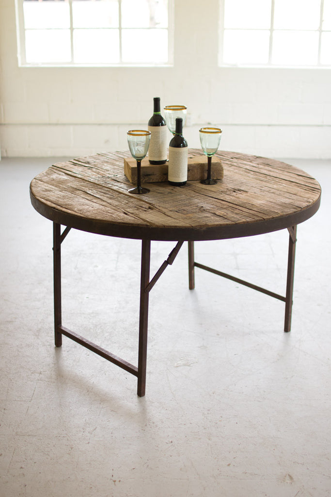 Wooden round folding tent table - The Nifty Decor