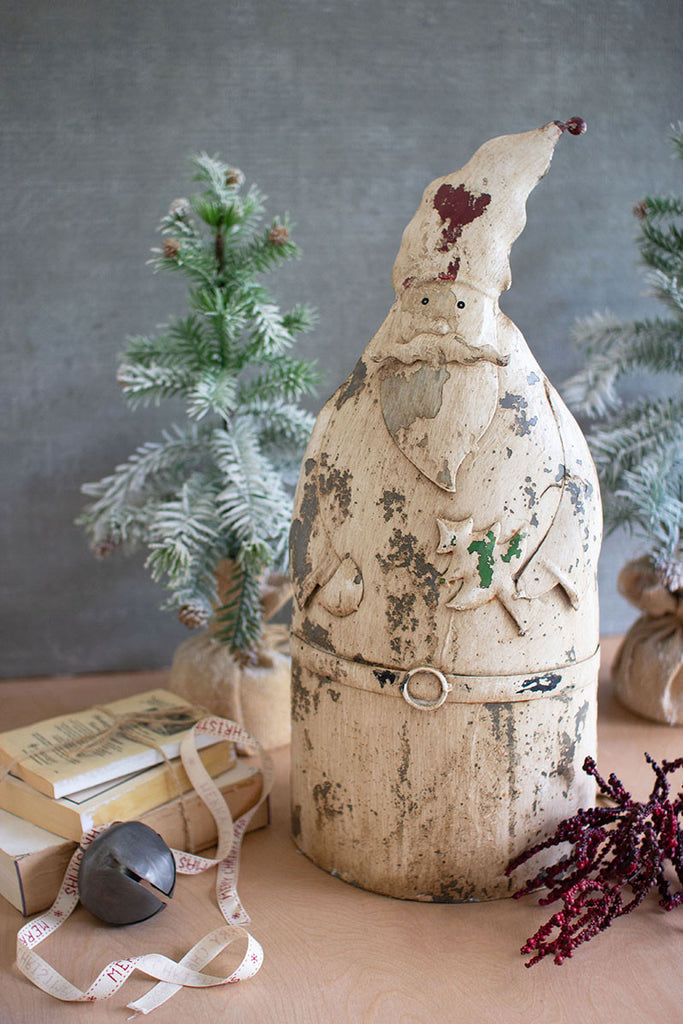 Antique white recycled metal santa - The Nifty Decor