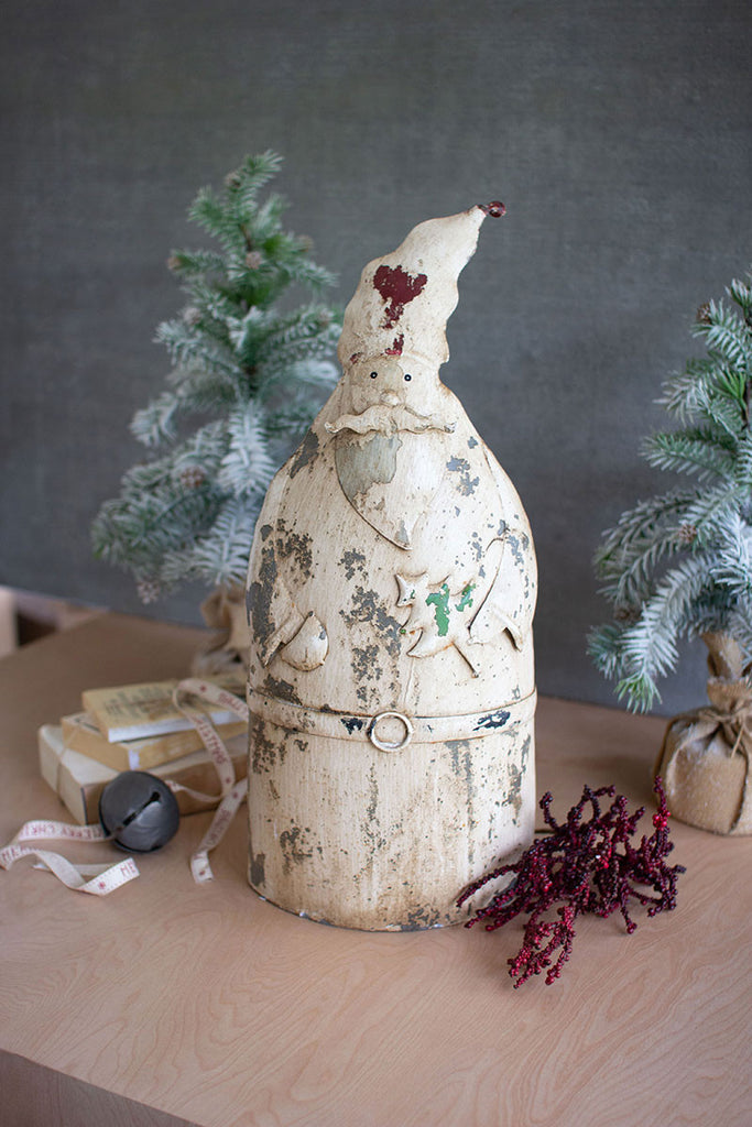 Antique white recycled metal santa - The Nifty Decor