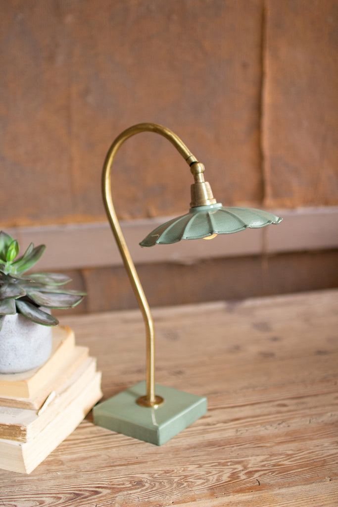 Antique brass goose neck table lamp with enamel shade - The Nifty Decor