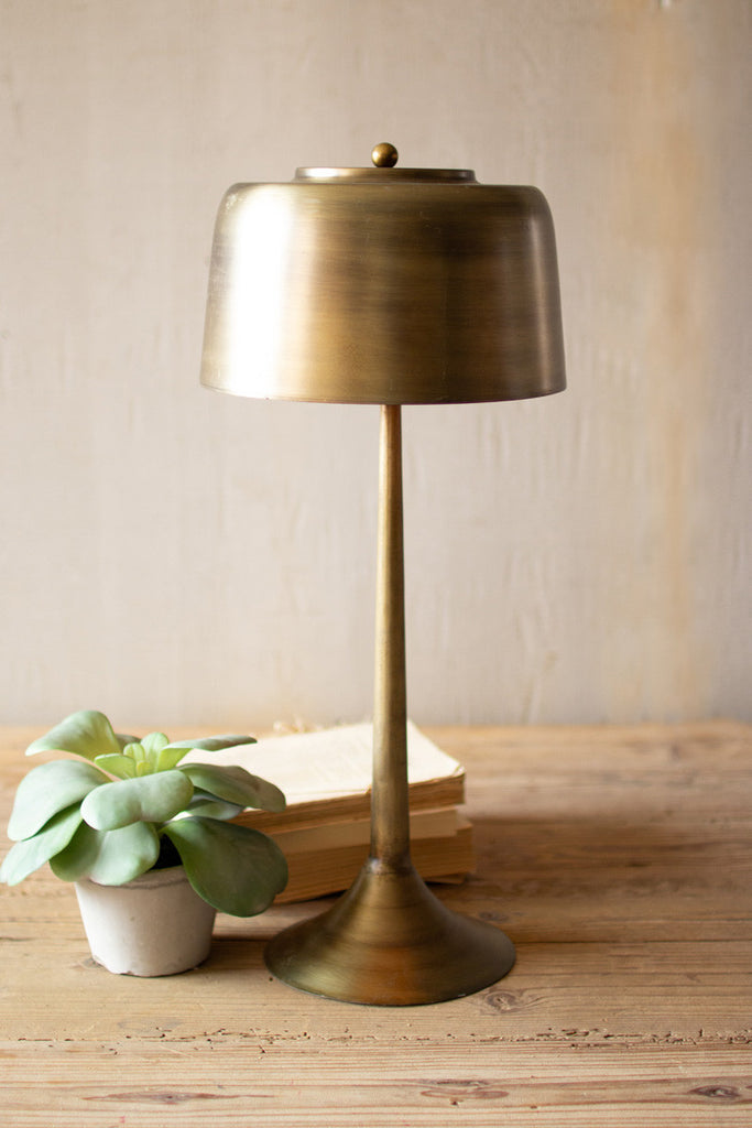 Tall antique brass table lamp with brass shade - The Nifty Decor