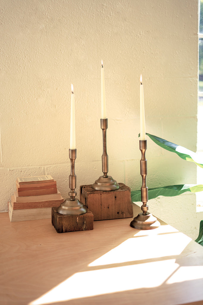 Brass metal taper candle stands, set of 3 - The Nifty Decor