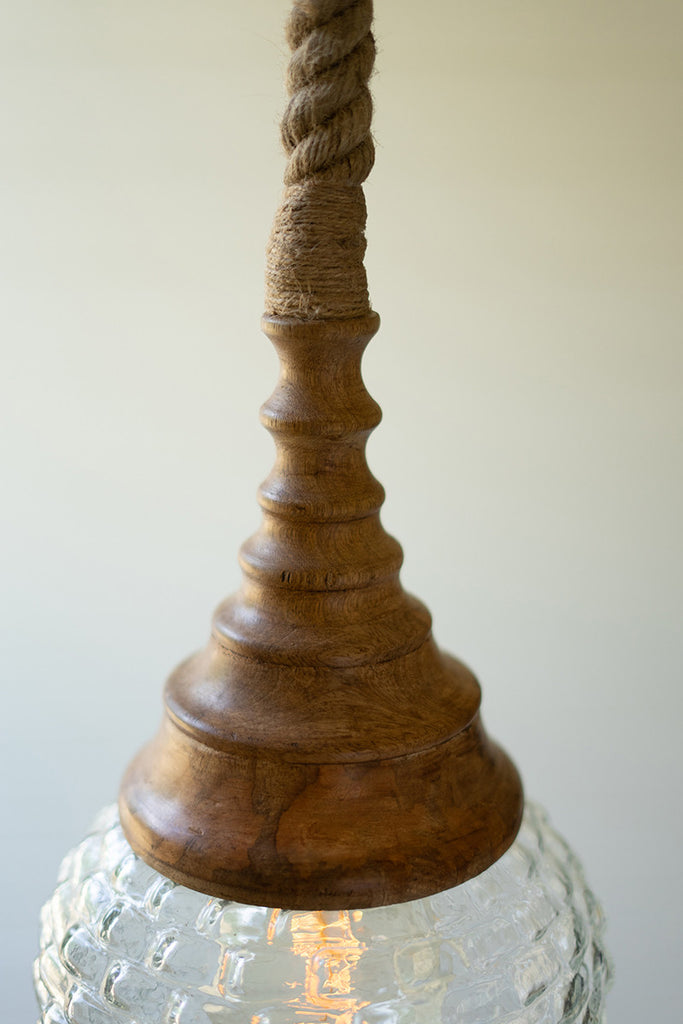 Mango wood pendant light with rope - The Nifty Decor