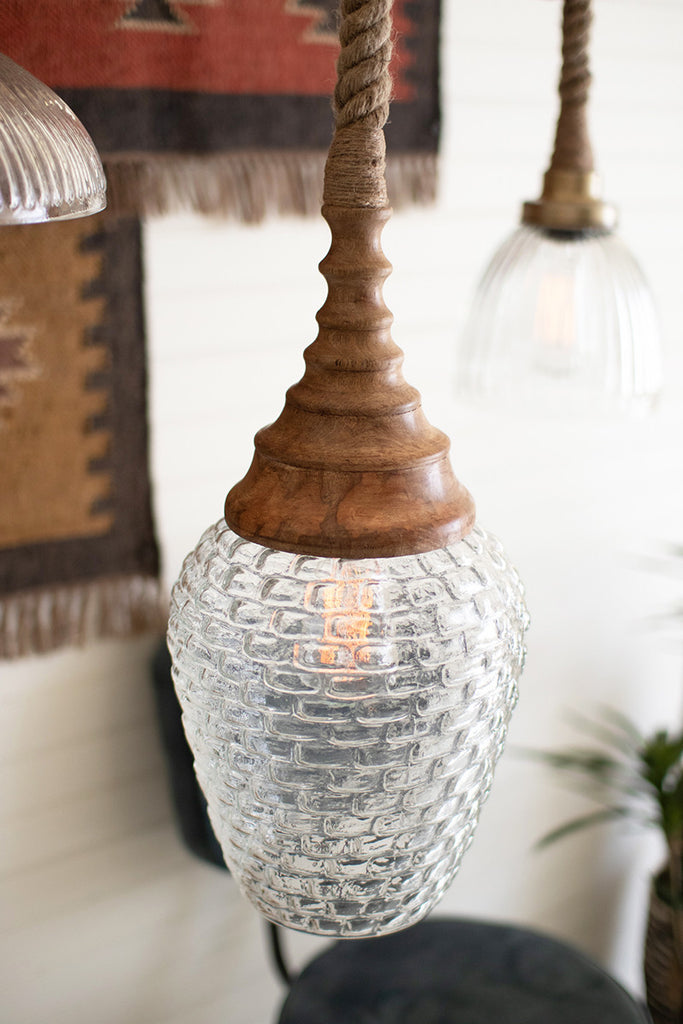 Mango wood pendant light with rope - The Nifty Decor