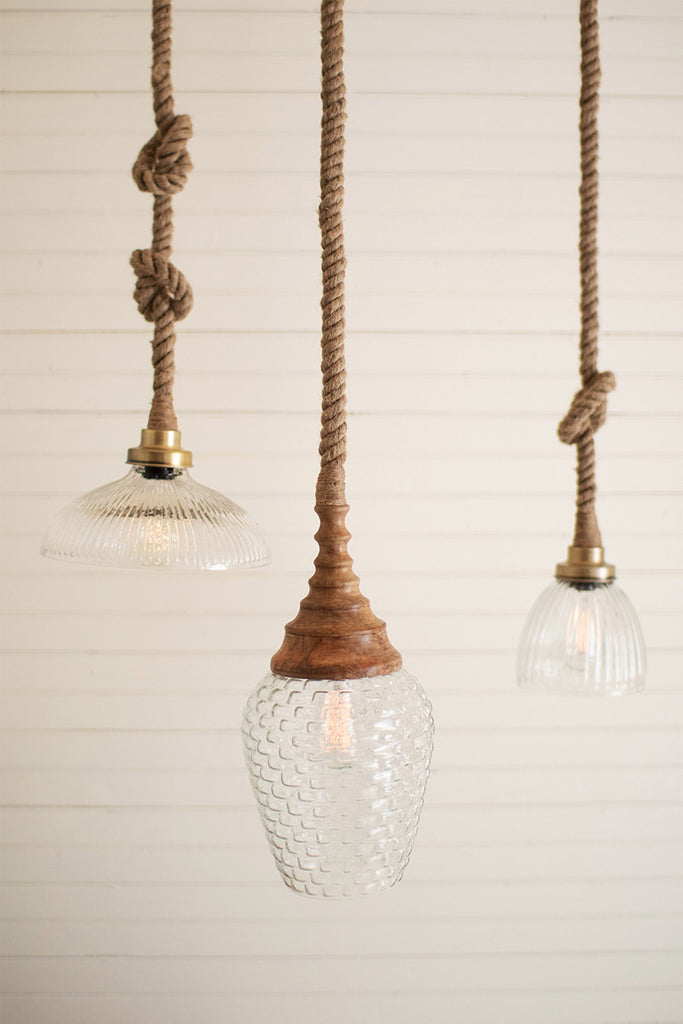 Mango wood pendant light with rope - The Nifty Decor