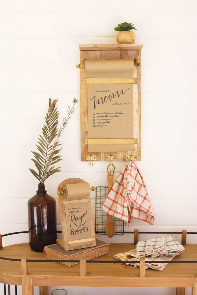 Wooden wall note roll with coat hooks - Bombay Mercantile