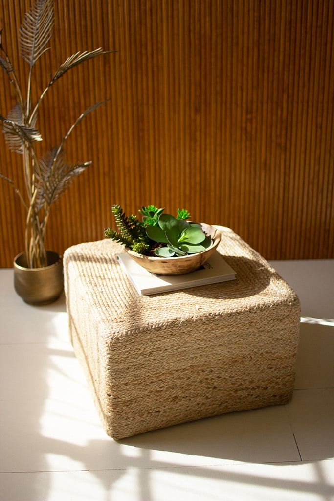 Square braided jute pouf - The Nifty Decor