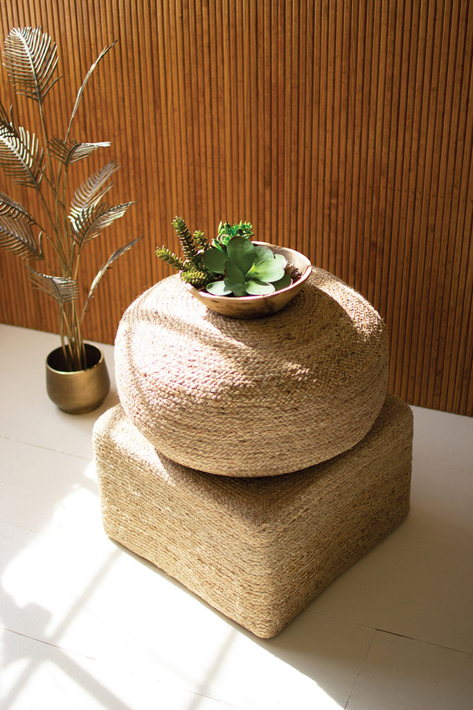 Square braided jute pouf - The Nifty Decor